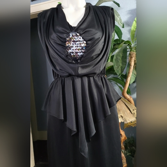 Vintage 80's Diamond's Run Drapes Sequined  Peplum Ruffle Disco Party Dress 7/8 - Picture 10 of 11